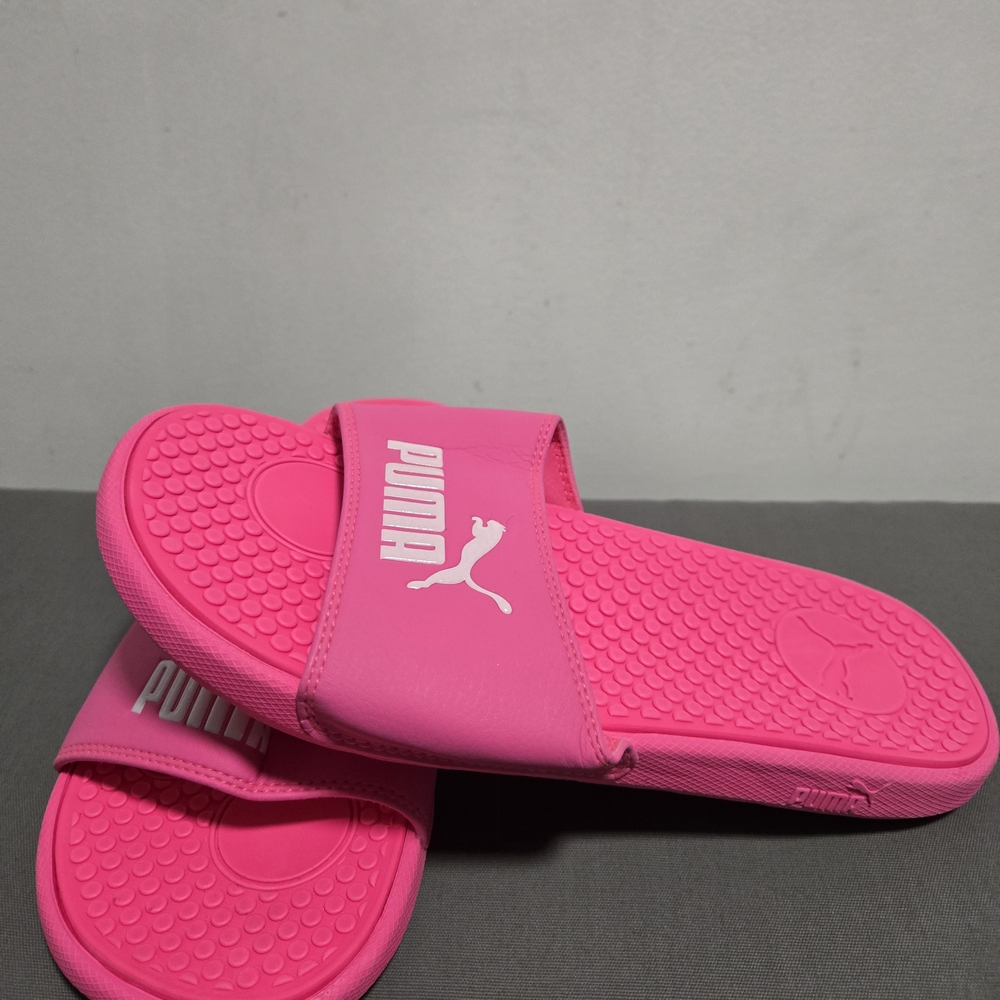 Puma Hot Pink Slide Sandals with White Logo